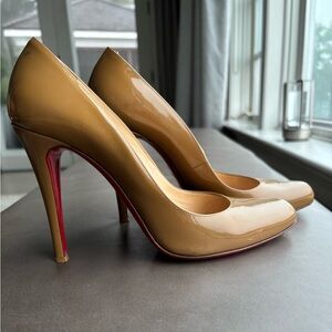 Christian Louboutin Nude Patent Heels with Red Soles